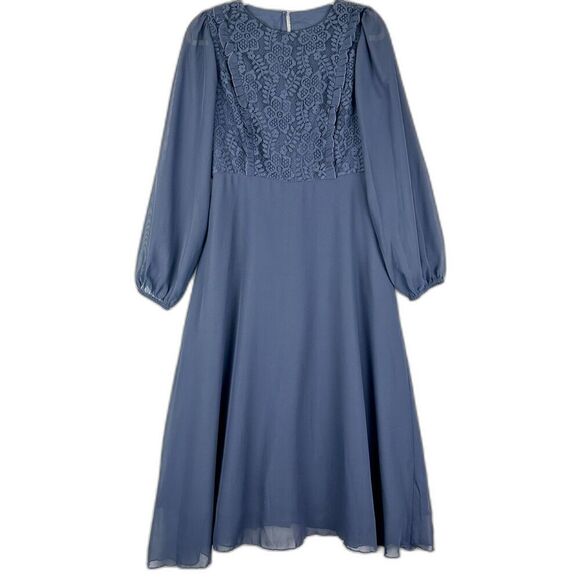 JJ's House Cascading Ruffles Scoop A line Chiffon Lace Midi Dress Medium NEW - Picture 2 of 10